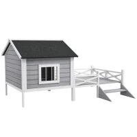 PawHut Small/Medium Dog House with Porch, Grey(m-1)