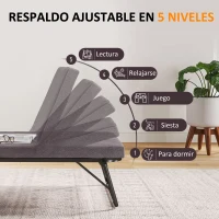 HOMCOM Cama Plegatín Plegable 70x180 cm con Colchón de Espuma Respaldo Ajustable en 5 Posiciones y Ruedas Carga 120 kg Marrón(m-7)