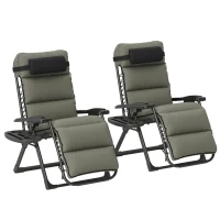 Outsunny Set of Two Reclining Sun Loungers, with Cushion - Grey(m-10)