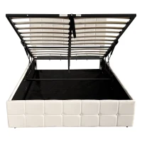 Velvet Double Bed with Hydraulic Storage, Adjustable Button Tufted Headboard, Upholstered Storage Bed Frame, 195L x 145W x 116H cm, Beige(m-10)