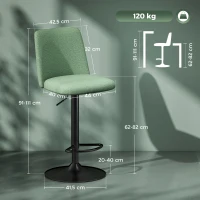 HOMCOM Lot de 2 tabourets de bar pivotants rembourrés à hauteur réglable avec dossier et repose-pieds, vert(m-3)