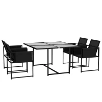Outsunny 5 Piece Garden Dining Set with Breathable Mesh Seat, Adjustable Backrest, Tempered Glass Table Top for Patio, Black(m-10)