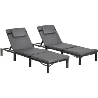 Outsunny Set of Two Reclining Rattan Sun Loungers, with Cushions - Grey(m-1)