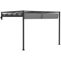 Outsunny Pérgola de Parede 297x211x220 cm Pérgola de Jardim com Teto Retrátil e Estrutura de Aço Pérgola para Pátio Exterior Cinza Escuro(m-10)