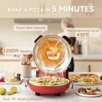 HOMCOM 1200W Pizza Oven, 12 Inch Electric Pizza Maker with Viewing Window, Dual Knob Temp & Timer Control, Overheat Protection, Red(m-4)