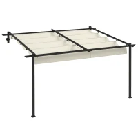 Outsunny Pérgola de Parede 4x3 m Pérgola de Jardim com Teto Retrátil de Poliéster e Estrutura de Aço Creme e Cinza Escuro(m-10)