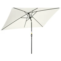 Outsunny Umbrelă dreptunghiulară 2x3 m pliabilă și reglabilă cu manivelă, din aluminiu și poliester, crem alb(m-1)