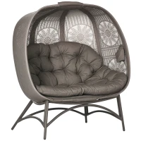 Outsunny Lettino da Giardino 2 Posti con Copertura Decorata e Cuscino Spesso, 126x75x142 cm Marrone(m-1)