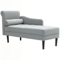 HOMCOM Chaise Longue con Rivestimento Trapuntato Effetto Velluto Grigio, in Legno Massello e Spugna, 146x61x82.5 cm(m-10)