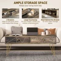 HOMCOM Tavolino da Caffè per Soggiorno con 2 Cassetti e Design Moderno in Legno e Metallo Verniciato in Oro 110x59x42cm(m-4)