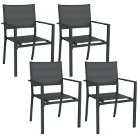 Outsunny Ensemble de 4 chaises de jardin empilables en aluminium et textilène avec accoudoirs, lot de 4 pièces pour extérieur(m-11)