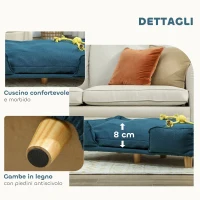 PawHut Divano Lettino per Cani Grandi fino 30 kg da Interno con Cuscino Rimovibile, 96x66x24 cm, Blu(m-6)