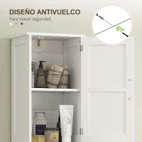 HOMCOM Armario Alto de Baño Estrecho con 2 Puertas 1 Cajón y 2 Estantes Ajustables Estilo Rústico 40x30x170 cm Blanco(m-7)