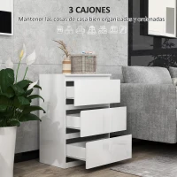 HOMCOM Cómoda con 3 Cajones Cómoda de Dormitorio Moderno con Diseño Anti-vuelco 55x34x75 cm Blanco Brillo(m-4)