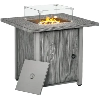 Outsunny 71cm 50,000 BTU Gas Fire Pit Table with Cover and Glass Screen - Grey(m-10)