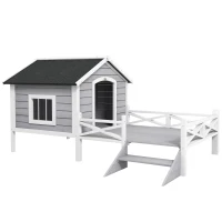 PawHut Small/Medium Dog House with Porch, Grey(m-11)