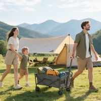 Outsunny 62L Festival Trolley on Wheels, Garden Folding Trolley Cart, 120kg Heavy Duty Collapsible Folding Wagon with Adjustable Handle and Carrying Bag for Beach, Camping, Festival, Grey(m-2)