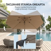 Outsunny Umbrelă de Grădină Suspendată Înclinabilă cu Bază în Cruce UPF50+, Kaki(m-6)