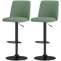 HOMCOM Lot de 2 tabourets de bar pivotants rembourrés à hauteur réglable avec dossier et repose-pieds, vert(m-1)