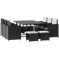 Outsunny Set 11 PZ Mobili da Giardino in Rattan da Esterno con Tavolo in Vetro Temperato e Cuscini, Set da Pranzo, Nero