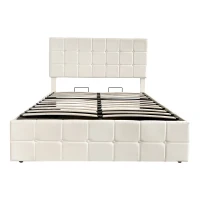 Velvet Double Bed with Hydraulic Storage, Adjustable Button Tufted Headboard, Upholstered Storage Bed Frame, 195L x 145W x 116H cm, Beige(m-2)
