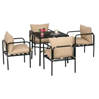 Outsunny Salon de jardin ensemble table et chaises 5 pièces 1 table à manger carrée et 4 chaises 4 coussins(m-10)