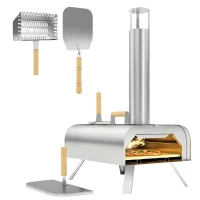 Outsunny Mini Forno a Lenha para Pizza com Pedra Refratária e Pá em Aço Inoxidável com Pés Dobráveis e Pegas 79x36x75 cm Prata(m-10)