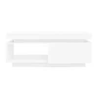 High Gloss LED Coffee Table with Storage Drawer, Display Shelf, Modern Centre Table with Remote-Controlled Lighting, 100L x 50W x 40H cm, White(m-14)
