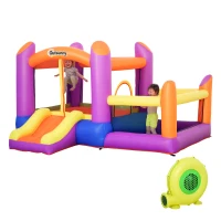 Outsunny Kids Bouncy Castle House Inflatable Trampoline Slide Water Pool 3 in 1 with Blower for Kids Age 3-8 Multi-color 2.8 x 2.5 x 1.7m(m-10)