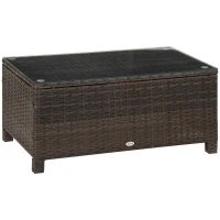 Outsunny Mesa Exterior Terraza de Ratán Sintético Mesa Auxiliar con Vidrio Templado para Terraza Patio Balcón 85x50x39 cm Marrón(m-1)