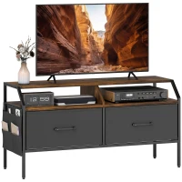 HOMCOM TV Stand Cabinet, TV Unit for 55-inch TVs with 2 Foldable Fabric Drawers, 5 Divided Side Pockets, Open Shelves, Console Table for Living Room, Bedroom, Entertainment Room, Rustic Brown(m-10)