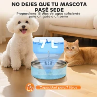 PawHut Fuente para Gatos de Acero Inoxidable 7L Fuente de Agua para Mascotas Silencioso Automático con Sistema de Filtros(m-7)