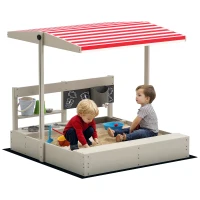 Outsunny Kids Wooden Sandbox w/ Canopy, Kitchen Toys, Seat, Storage, for Ages 3-7 Years(m-10)