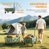 Outsunny 62L Festival Trolley on Wheels, Garden Folding Trolley Cart, 120kg Heavy Duty Collapsible Folding Wagon with Adjustable Handle and Carrying Bag for Beach, Camping, Festival, Green(m-8)
