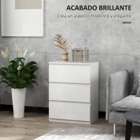 HOMCOM Cómoda con 3 Cajones Cómoda de Dormitorio Moderno con Diseño Anti-vuelco 55x34x75 cm Blanco Brillo(m-5)