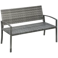 Outsunny 2 Seater Poly Rattan Garden Bench, All Weather Wicker Garden Loveseat, Outdoor Seating Bench with 240 Load Capacity, Backrest and Armrests for Patio, Terrace, Balcony, Grey(m-1)