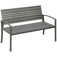 Outsunny 2 Seater Poly Rattan Garden Bench, All Weather Wicker Garden Loveseat, Outdoor Seating Bench with 240 Load Capacity, Backrest and Armrests for Patio, Terrace, Balcony, Grey(m-10)