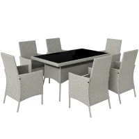 Outsunny Seven-Piece Rattan Dining Set - Grey(m-10)
