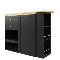 360° Swivelling Bar Table with 2 Drawers, Multi-Tiered Side Shelves, Storage Cabinet for Study, Living Room, 193L x 39W x 104H cm, Black(m-10)