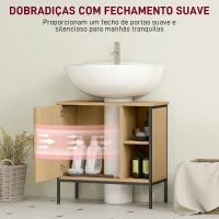 HOMCOM Móvel para Lavatório Pousar Móvel de Casa de Banho com Porta e Prateleira Ajustável para Lavatório com Pedestal 60x30x59,5 cm Madeira e Preto(m-5)