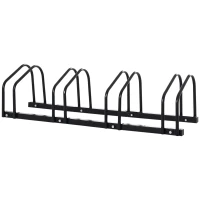 HOMCOM Aparcamiento para 4 Bicicletas Soporte de Acero para Aparcar Bicicletas en el Suelo o Pared 110x33x27 cm Negro(m-10)