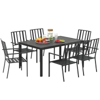 Outsunny Seven-Piece Minimal Metal Garden Dining Set, with Parasol Hole - Black(m-10)