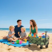 Outsunny 62L Festival Trolley on Wheels, Garden Folding Trolley Cart, 120kg Heavy Duty Collapsible Folding Wagon with Adjustable Handle and Carrying Bag for Beach, Camping, Festival, Green(m-9)