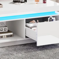 High Gloss LED Coffee Table with Storage Drawer, Display Shelf, Modern Centre Table with Remote-Controlled Lighting, 100L x 50W x 40H cm, White(m-10)