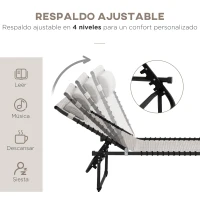 Outsunny Tumbona Plegable y Ajustable de 4 Posiciones Silla Reclinable de Jardín con Sistema de Cordones para Exterior Marco Acero 189x58x30 cm Crema(m-4)