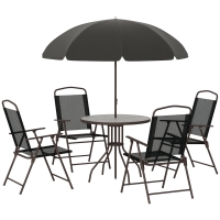 Outsunny Salon Jardin 6pcs Table Ronde Chaises Parasol Noir