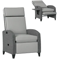 Outsunny Outdoor Recliner Chair with Adjustable Backrest and Footrest, Cushion, Side Tray, Light Grey/Grey(m-10)