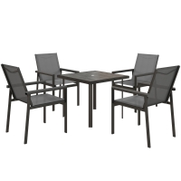 Outsunny Five-Piece Metal Dining Set, with Glass-Top Table - Grey