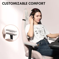 HOMCOM Fabric Gaming Chair with Lumbar Support, Headrest - Pale Pink(m-7)