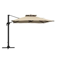 Outsunny Chapéu de Sol de Alumínio Chapéu de Sol Excêntrico com Manivela Teto Duplo Inclinável Mastro Giratório 360° Ø295x270 cm Cáqui(m-10)
